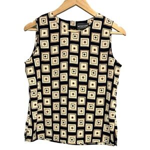 Notations Black and Cream Geometric Women's Sleeveless Top